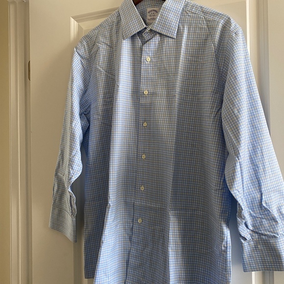 Brooks Brothers Non-Iron Blue & Yellow Small Plaid Shirt Size 16-32 - Picture 1 of 8
